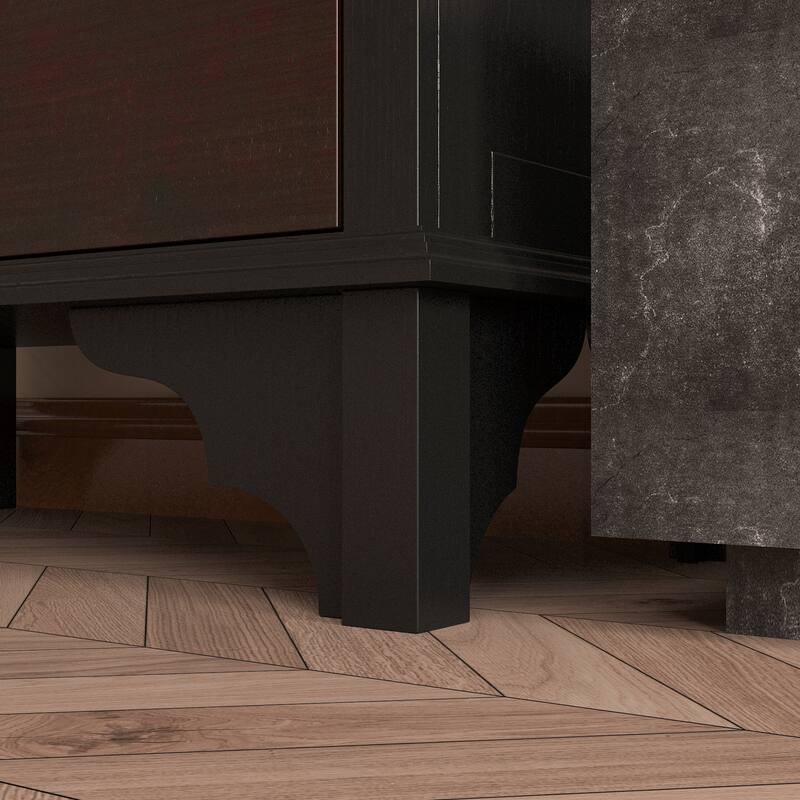 Oak Finish Fir Wood Wooden Curio Cabinet Display Storage Case Bathroom Cabinet Bookcase - 70.9"Hx31.5"W