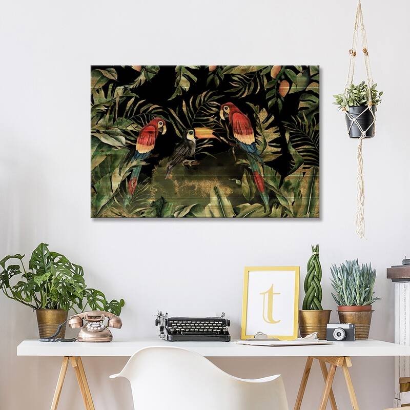 Birds Night Jungle Print On Wood by UtArt - Multi-Color