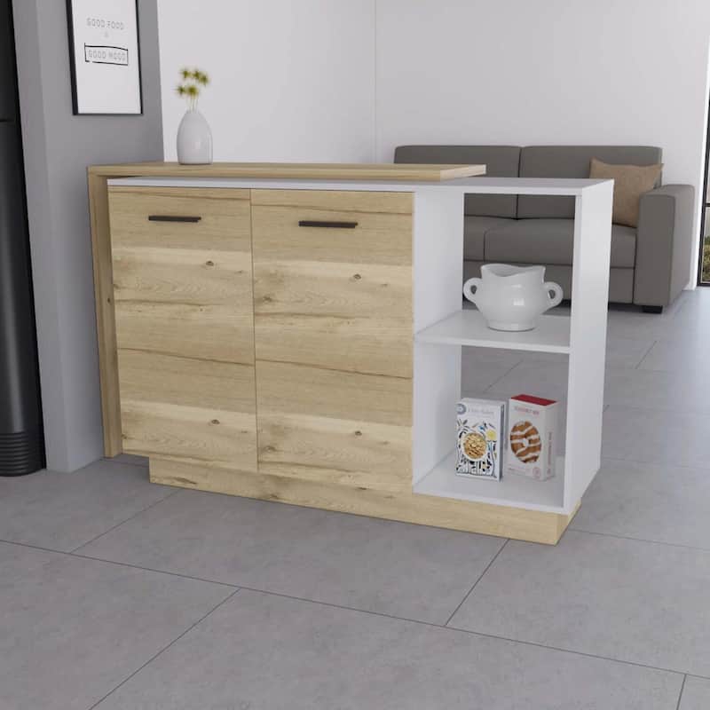 Le Mans Kitchen Island - White Kitchen Cart with Storage & Countertop