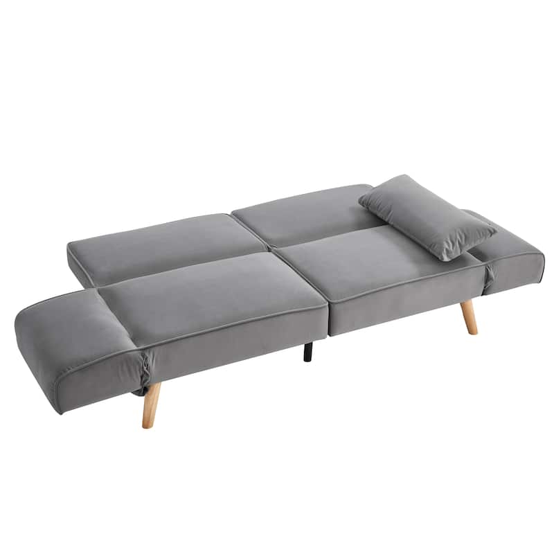 Futon Sleeper Sofa Bed Velvet Recliner Sofa Loveseat Couch with Adjustable Armrests, Splitback Recline and Pillows