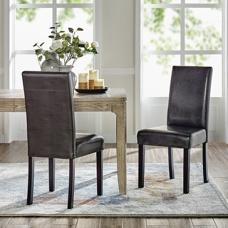 Set of 2 High Back Dining Side Chairs Stools Upholstered Faux Leather Dark Brown 