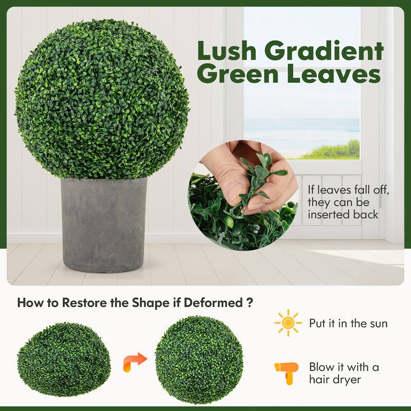 Gymax 2 PCS 20'' Artificial Boxwood Topiary Balls Sun-protective Round