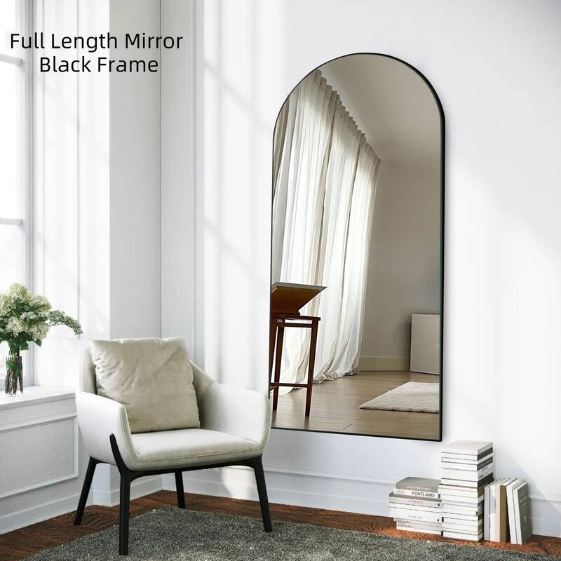 Arched Floor Mirror With Stand,Wood Frame Full Length Mirror,Wall-Mounted Mirror