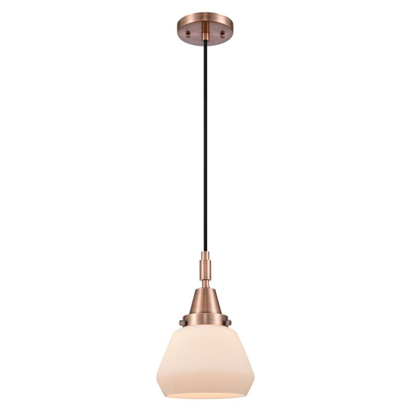Innovations Lighting Downtown Urban - Caden Fulton - 1 Light 7" Cord Hung Mini Pendant - Antique Copper/Matte White Shade