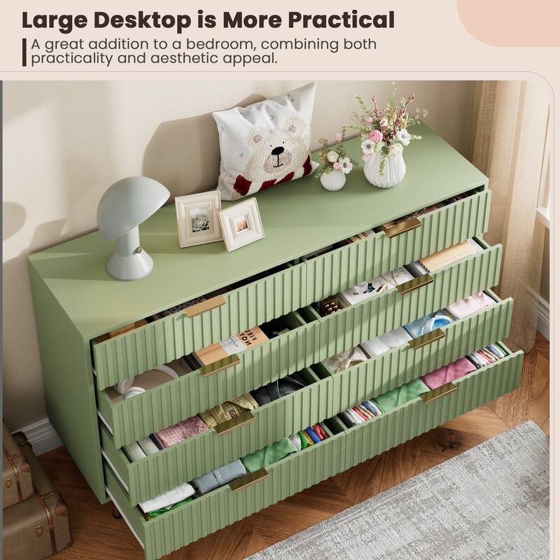 Fluted 8 Drawer Storage Dresser, Tall Modern Chest with Ample Deep Drawers and Wide Top