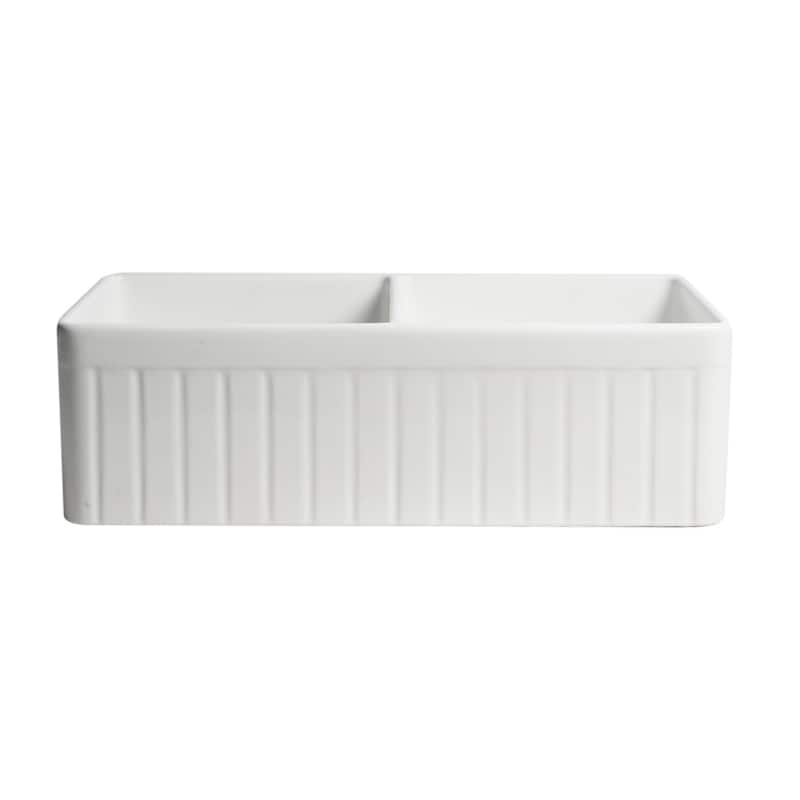 White Reversible Apron 33" x 18" Double Bowl Fireclay Farm Sink