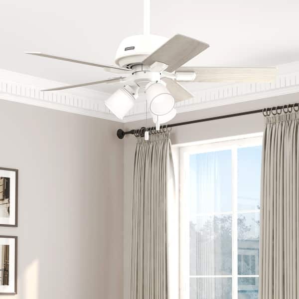 slide 2 of 13, Hunter 44" Crystal Peak Ceiling Fan with LED Light Kit and Pull Chain, Casual, Transitional Matte White