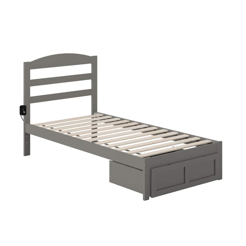 Twin Bed with Storage Drawer - Grey Platform Bed Frame - Modern Design