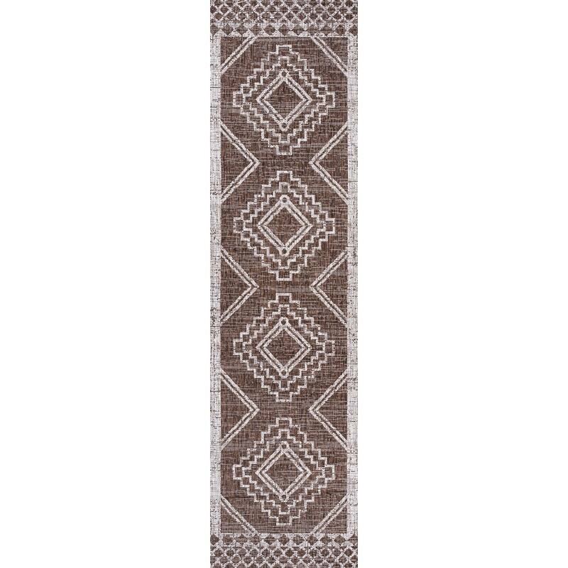 JONATHAN Y Carwa Diamond Tribal Medallion Indoor/Outdoor Area Rug - 2 X 8 - Brown/Beige