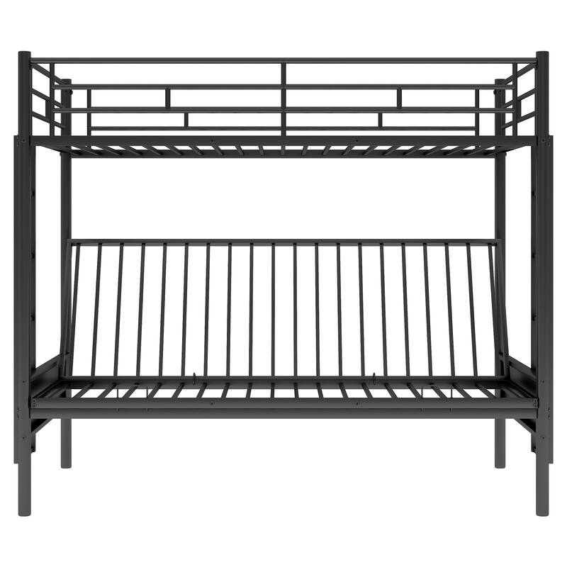 Twin Over Full Bunk Bed with Futon, Metal Frame, Safety Guardrails & Ladder, Black