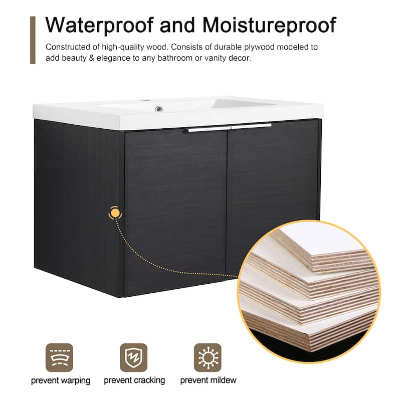 Malwee 24"/30" Floating Bathroom Vanity, Modern Wall Mounted Bathroom Vanity with Resin Sink and Soft Close Door