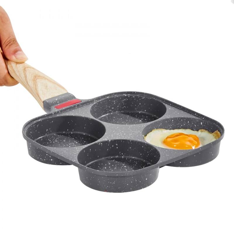 Black Aluminum Egg Pan 4-Hole with Maifan Stone Coating and Lid - 14.69 x 7.48 x 2.09 in