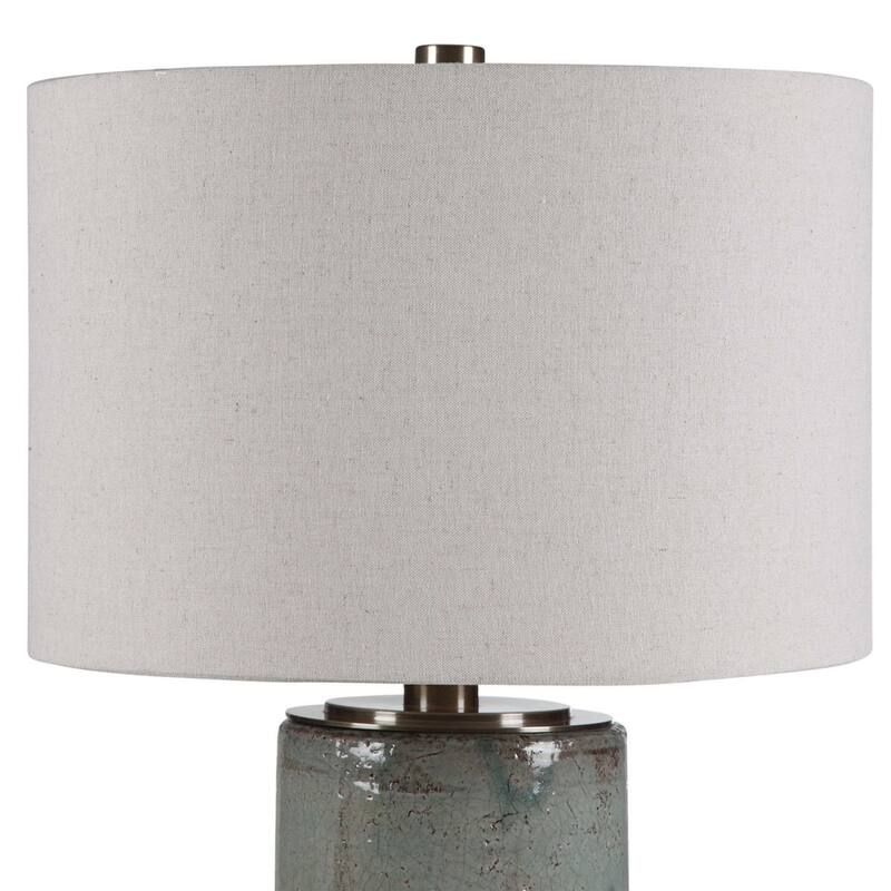 Crackled Cylindrical Ceramic Table Lamp with White Drum Shade - 32.5" - Aqua Blue