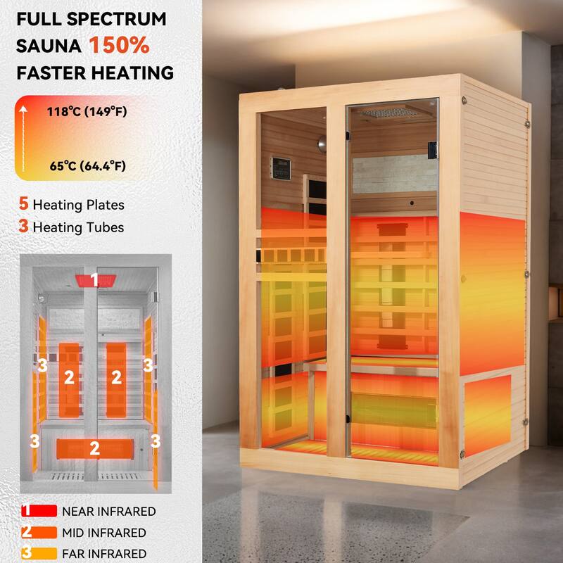 EROMMY up to 3 Person Infrared Sauna with 10-Minute Warm-Up Heater Tube and Carbon Plate