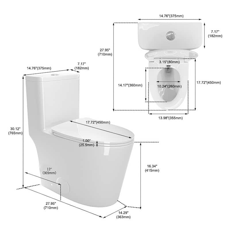Elongated One-Piece Toilet with Soft-Close Comfort Height Seat