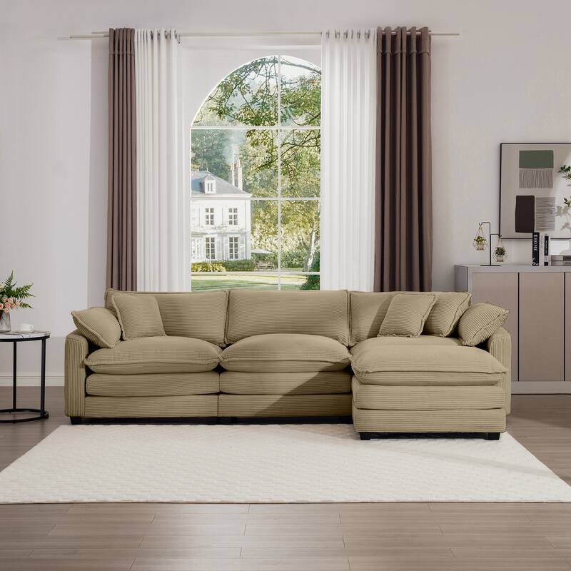L-shaped Chaise Sectional Sofa with Ottoman and Double Cushions