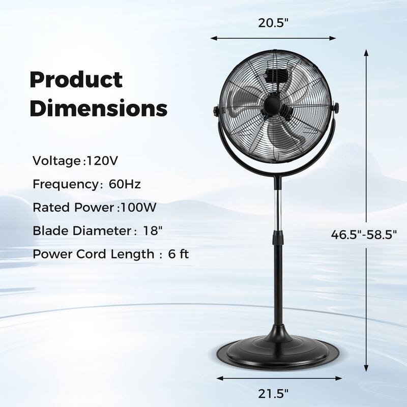 Gymax 18'' High Velocity Pedestal Fan w/3 Speeds 360 Degree Tilt &