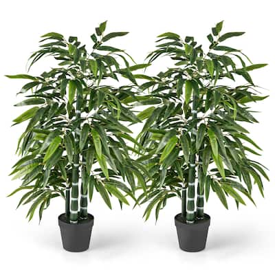 Gymax 50'' Tall Artificial Potted Tree w/3 PE Bamboo Trunk Flush