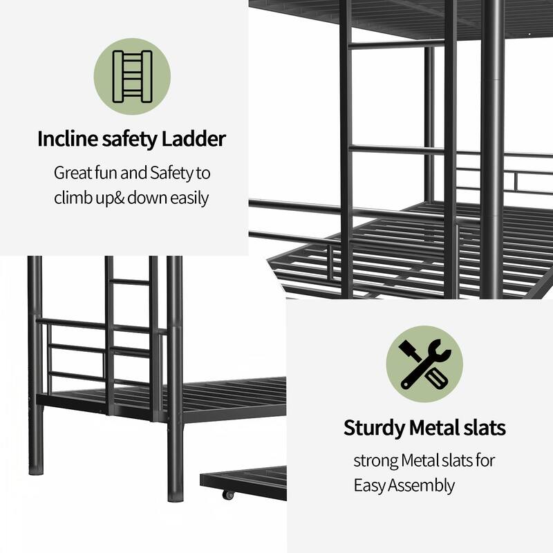 Heavy-duty Sturdy Meta Twin over Twin Bunk Bed, Noise Reduced,Safety Guardrail,No Box Spring Needed