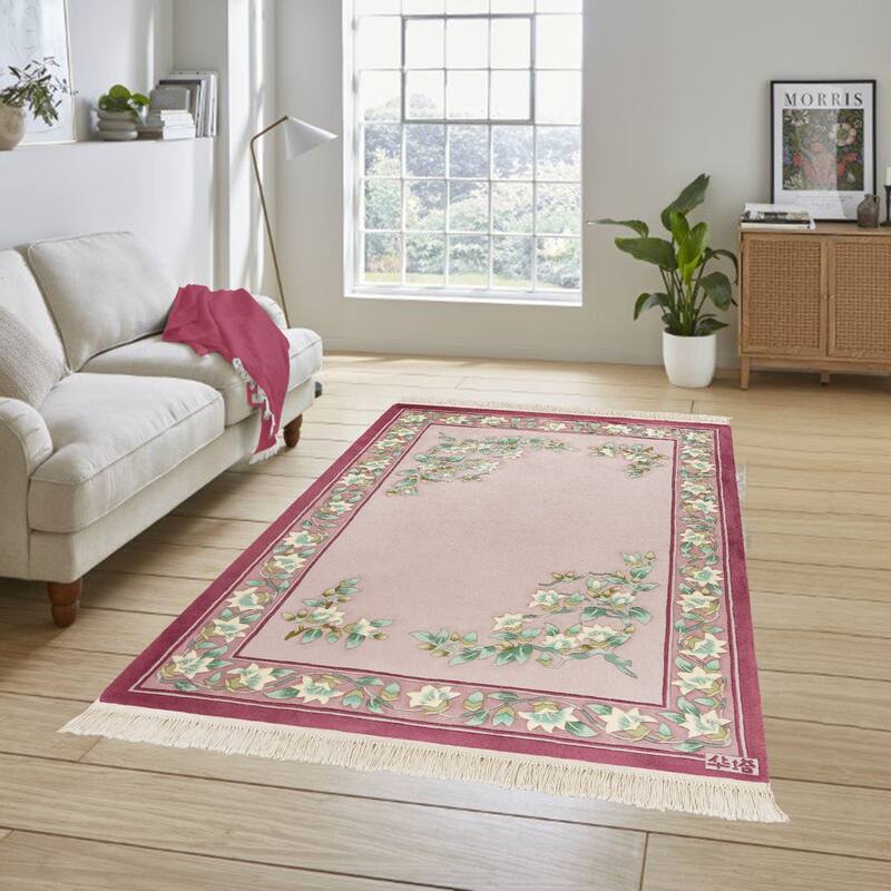 Gertmenian Oriental Estate Traditional Oriental Floral Border Metallion Hand Knot Wool Area Rug Collection - Crimson Vine - 4x6