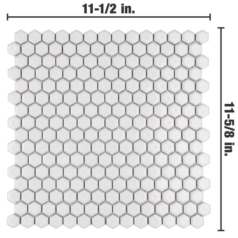 Merola Tile Colmena Hex Glossy White 11-1/2" x 11-5/8" Porcelain Floor and Wall Tile