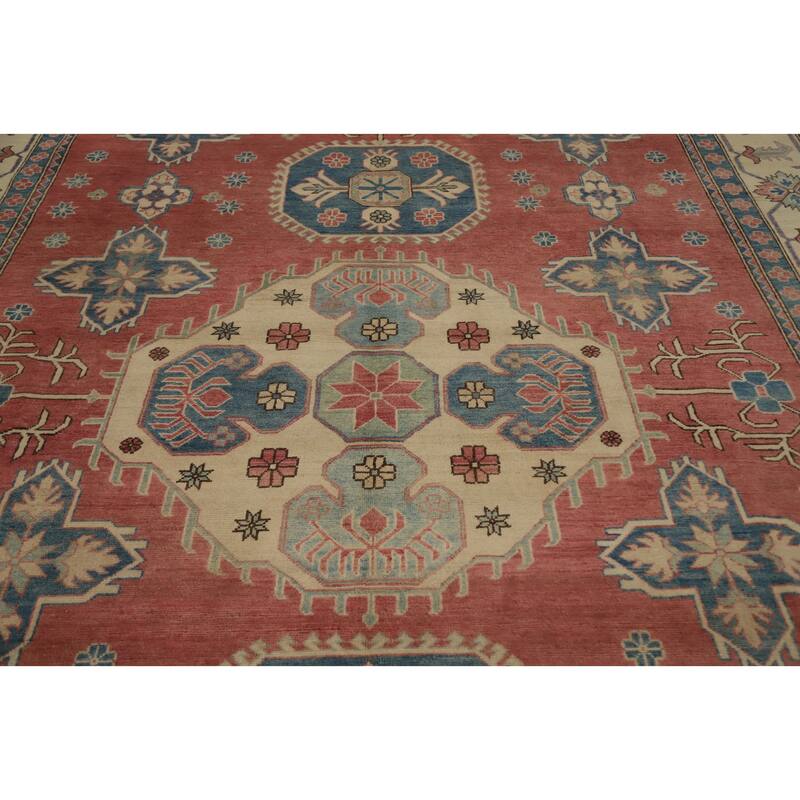 Hand Knotted Oriental 100% Wool Carpet Traditional Geometric Oranges & Rust Kazak Area Rug - 12' 0'' X 8' 11''