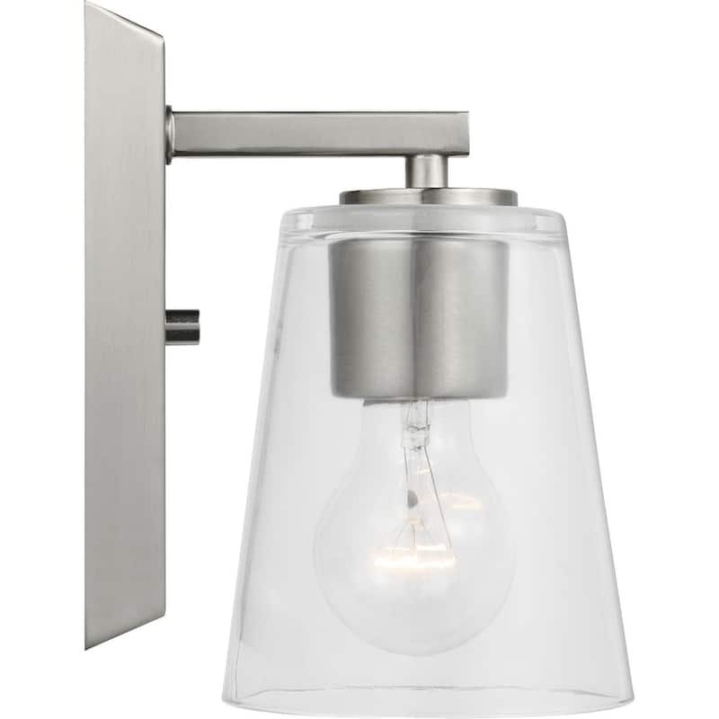 Vertex Collection One-Light Brushed Nickel Clear Glass Contemporary Bath Light - 4.75 in x 6.25 in x 7.5 in