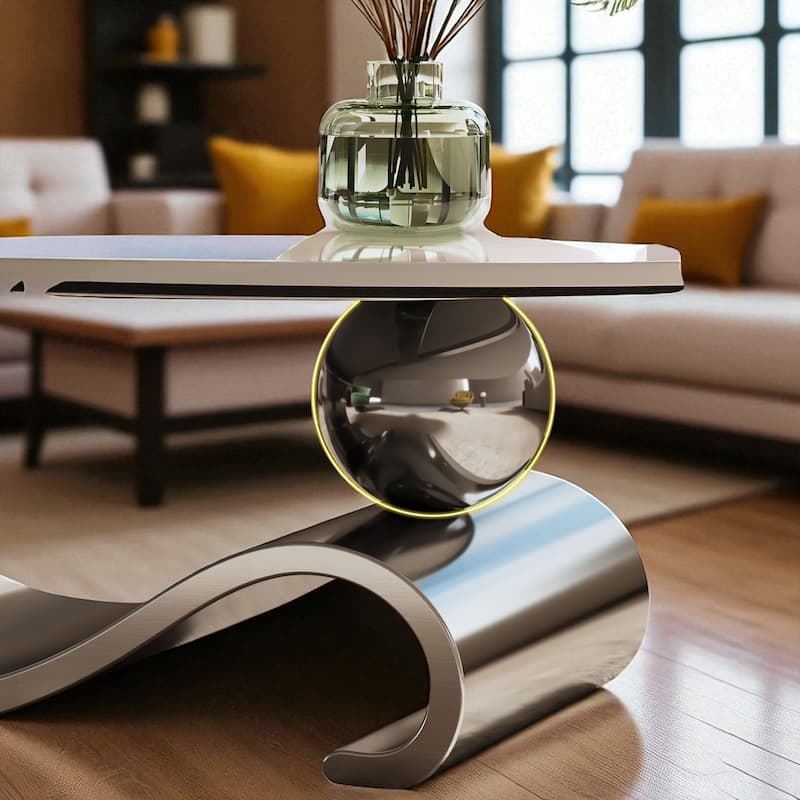 49.2" Oval Faux Marble Coffee Table with Stainless Steel Base, Modern Contemporary Center Accent Table