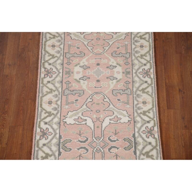 Pink Oushak Indian Runner Rug Handmade Wool Carpet - 2'7"x 9'11"