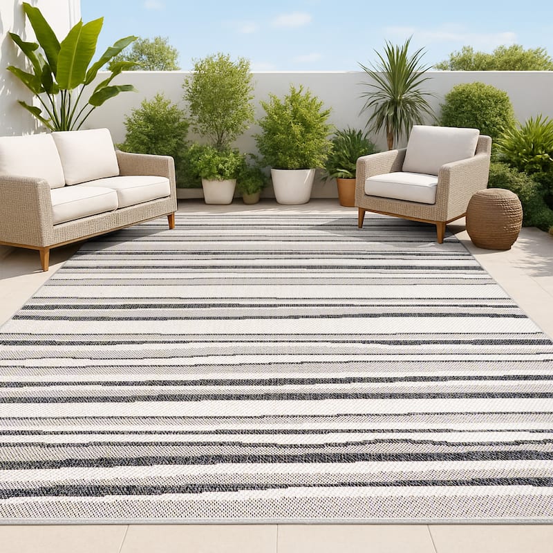 JONATHAN Y Chevron Wavy Stripe Modern Indoor/Outdoor Area Rug