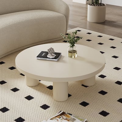 39.4 In Fiberglass Tabletop Modern Round Beige End Table
