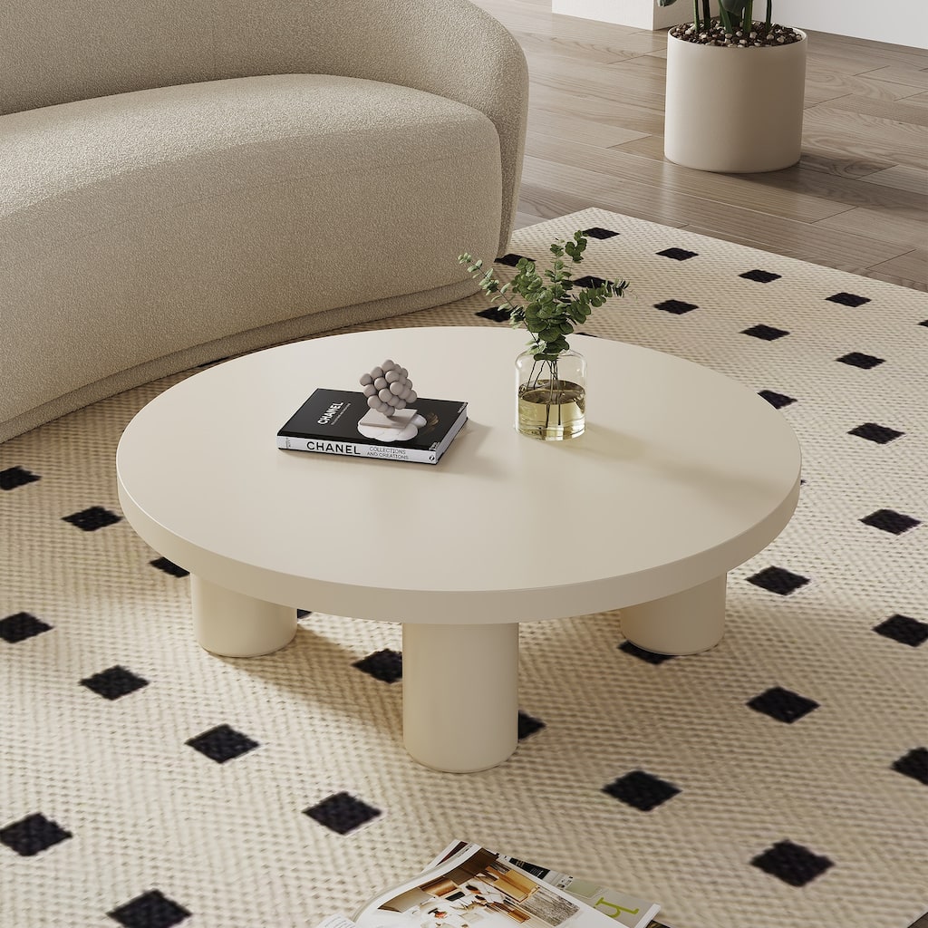 39.4 In Fiberglass Tabletop Modern Round Beige End Table