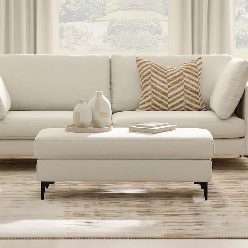 WYNDENHALL Lana Large Rectangular Ottoman in Tightly Woven Performance Fabric - Cream