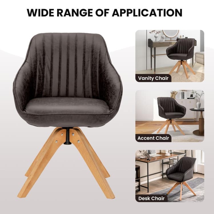 Modern Leathaire Set of 2 Swivel Accent Chair with Beech Wood Legs - 33.5 x 27 x 27 inch (L x W x H)
