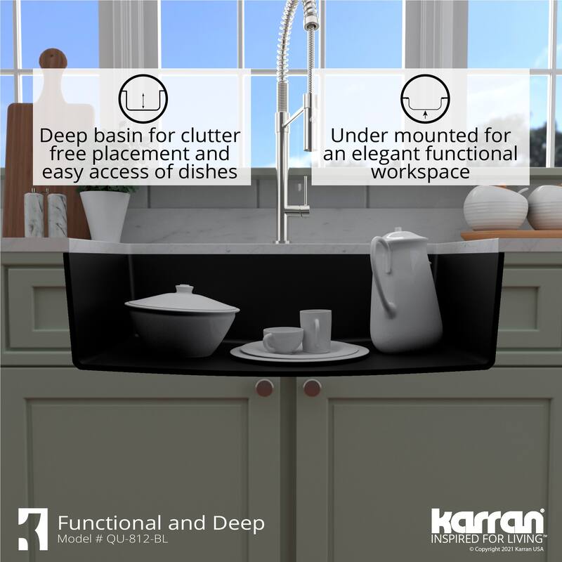 Karran Undermount 32.5 in. Large Single Bowl Quartz Kitchen Sink Kit
