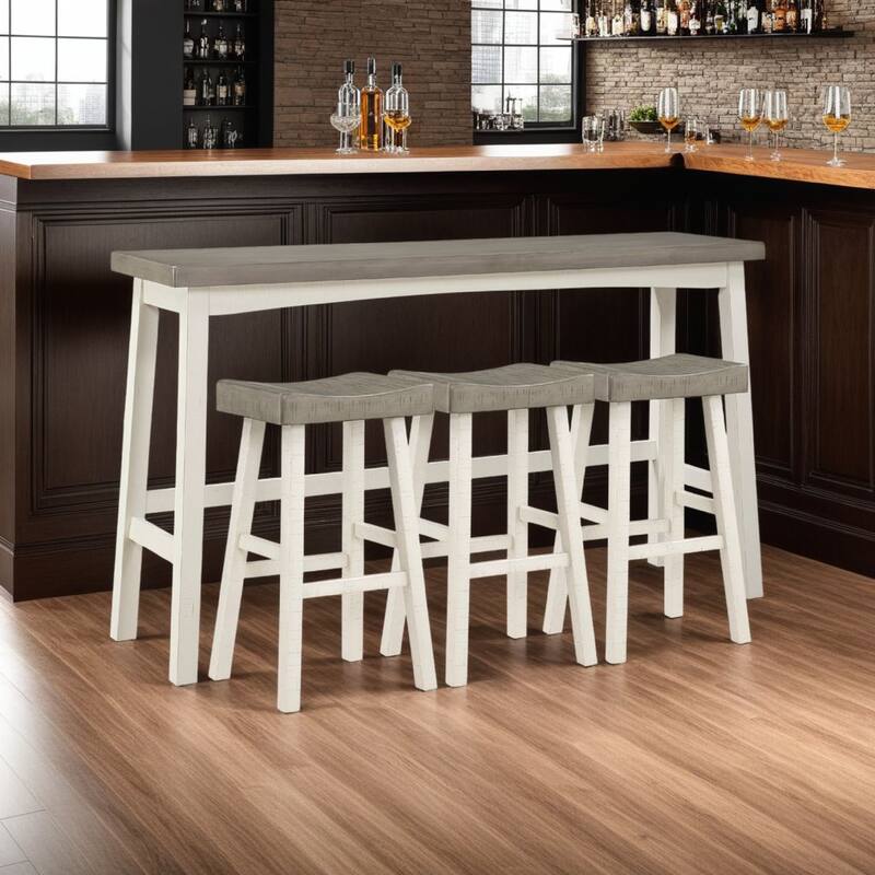 Casy 4pc Bar Height TableSet, 3 Contour Seat Stools, White Brown Wood