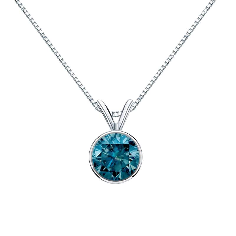 Auriya 14k Gold 3/4ctw Bezel-set Solitaire Blue Diamond Necklace (I1-I2) - White