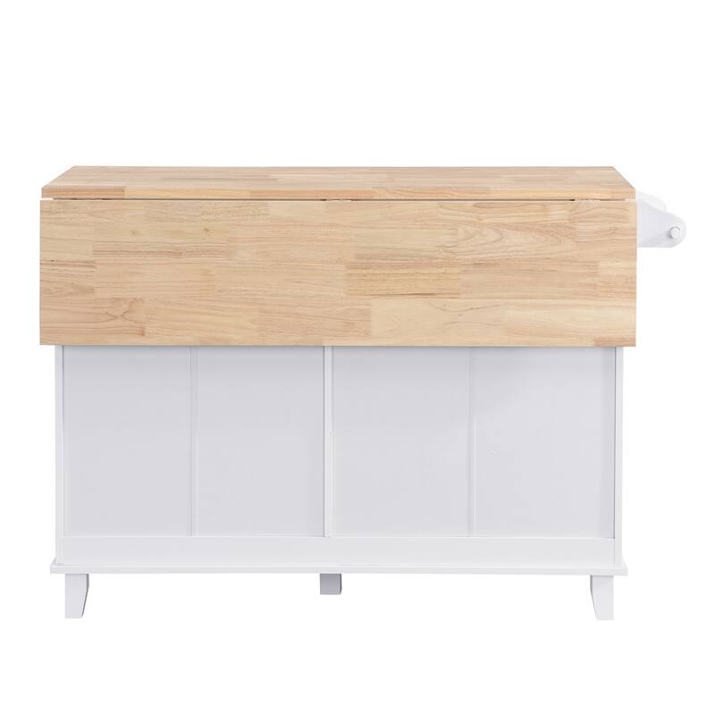 3-piece Drop Leaf Kitchen Island Set with 2 Seatings and Towel Rack