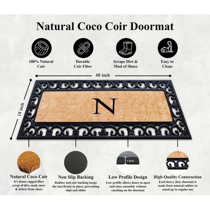 A1HC Exclusive Hand Crafted Myla Monogrammed Entry Doormat, 18" x 48"