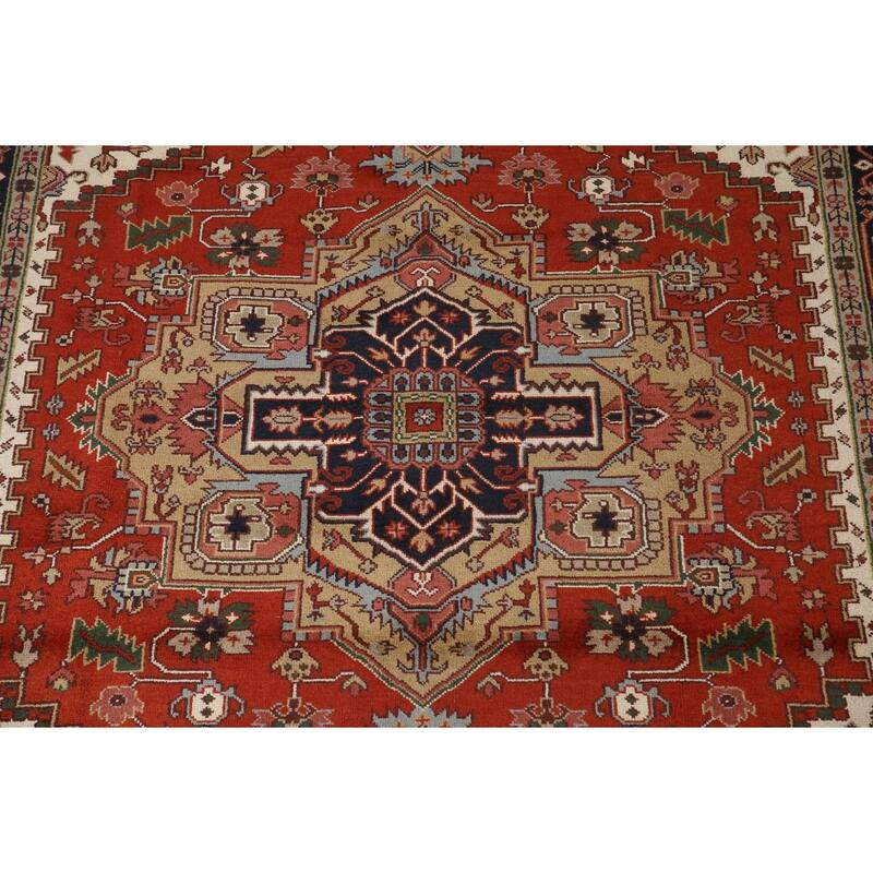 Orange Heriz Serapi Area Rug Handmade Transitional Wool Carpet - 8'11"x 11'8"