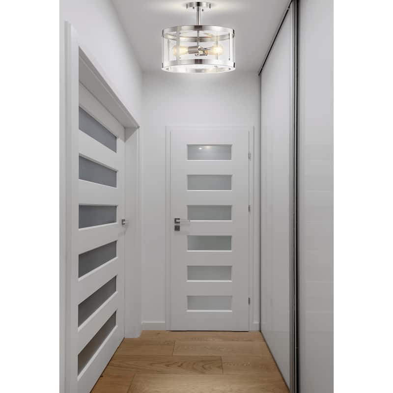 Selema 2-Light Iron/Glass Modern LED Flush Mount, by JONATHAN Y