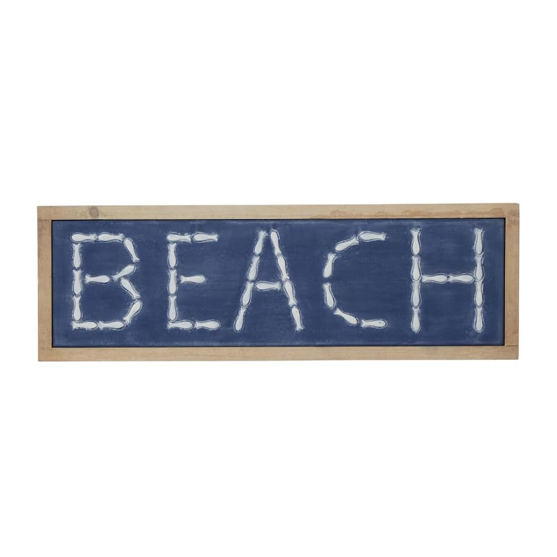 Metal Sign Beach Wall Decor with Brown Frame - White - Roche River Decor - White