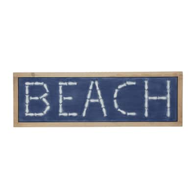Metal Sign Beach Wall Decor with Brown Frame - White - Roche River Decor