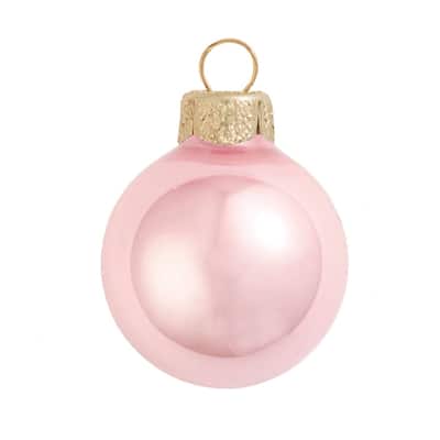 Pearl Finish Glass Christmas Ball Ornaments 4" (100Mm) Pale Pink 6Ct