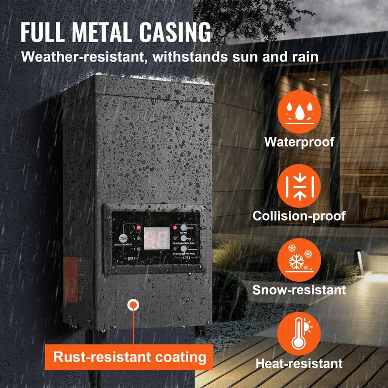 Landscape Transformer, Timer & Photocell Sensor Equipped, Weatherproof Outdoor Lighting Converter, Ideal for Exterior - Black