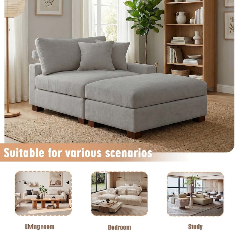 Oversized Chenille Modular Armchair And Ottoman Set Living Room Set