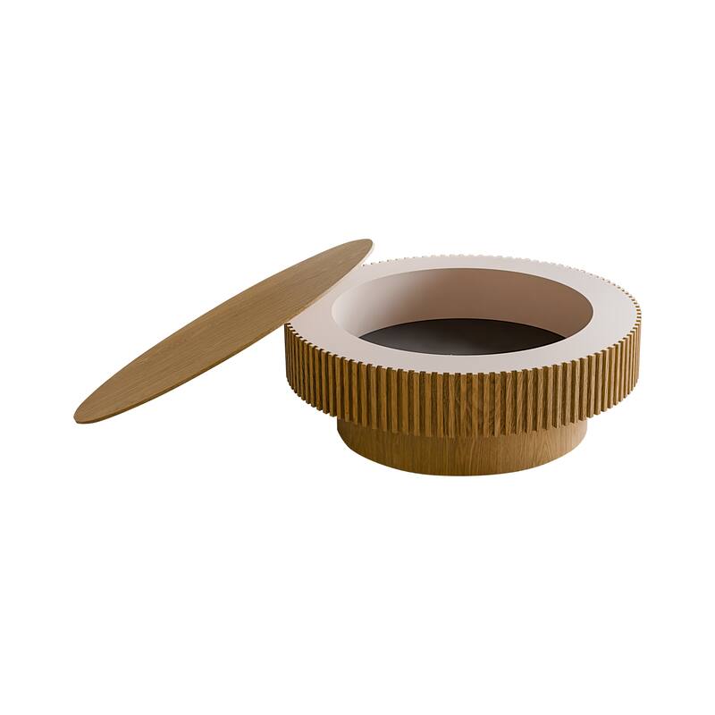 39.37" Round Coffee Table with Storage Solid Wood Veneered Modern Coffee Table Accent Tea Table for Living Room