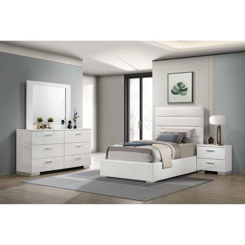 Felicity Bedroom Set White High Gloss - Twin - 4 Piece