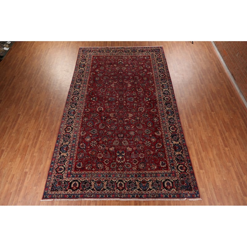 Floral Mashad Large Antique Persian Area Rug Handmade Wool Carpet - 9'6" x 16'4"