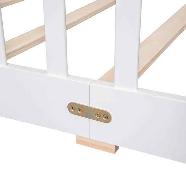 Twin/Full/Queen size Floor Platform Bed with Fence and Door for Kids, Toddlers